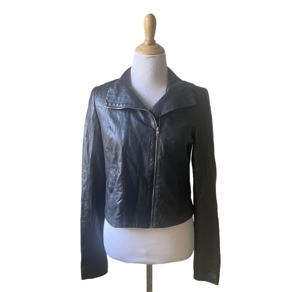 Kimberly Ovitz Black Cropped Moto Leather Jacket Size 8 - Picture 12 of 12